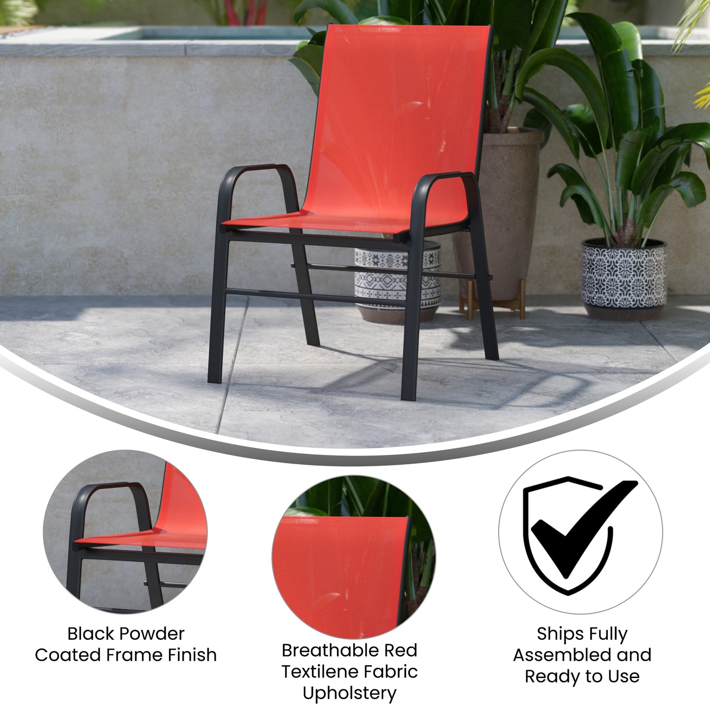 4PK Red Patio Stack Chair 4-JJ-303C-RD-GG