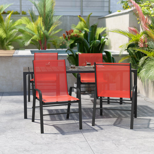 4PK Red Patio Stack Chair 4-JJ-303C-RD-GG