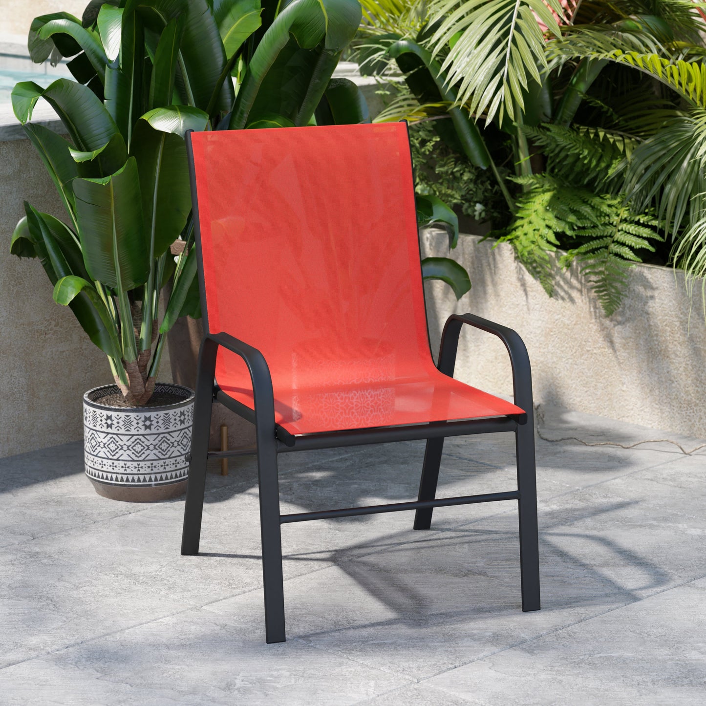 4PK Red Patio Stack Chair 4-JJ-303C-RD-GG