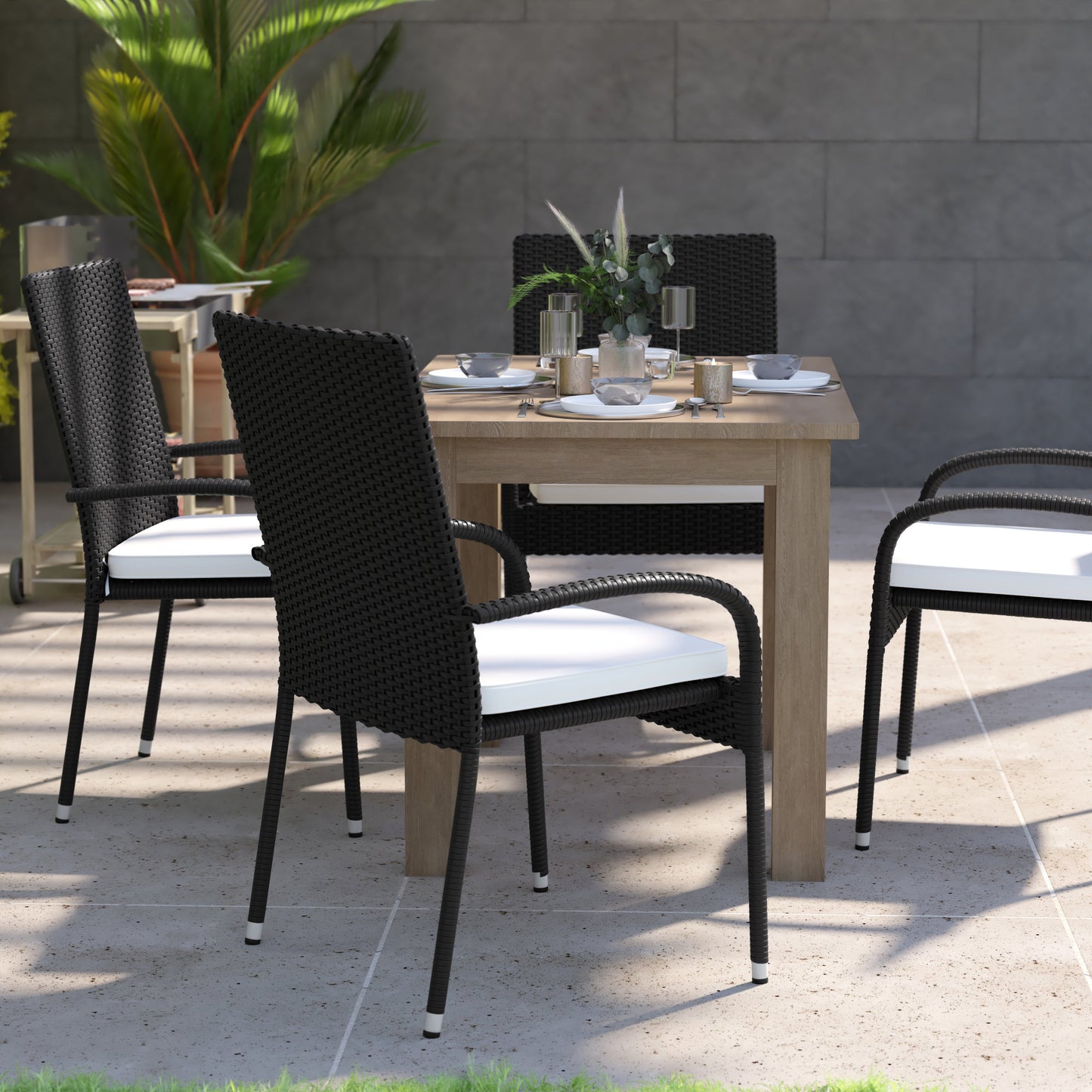 4PK Black Patio Chairs 4-TW-3WBE073-CU01CR-BK-GG