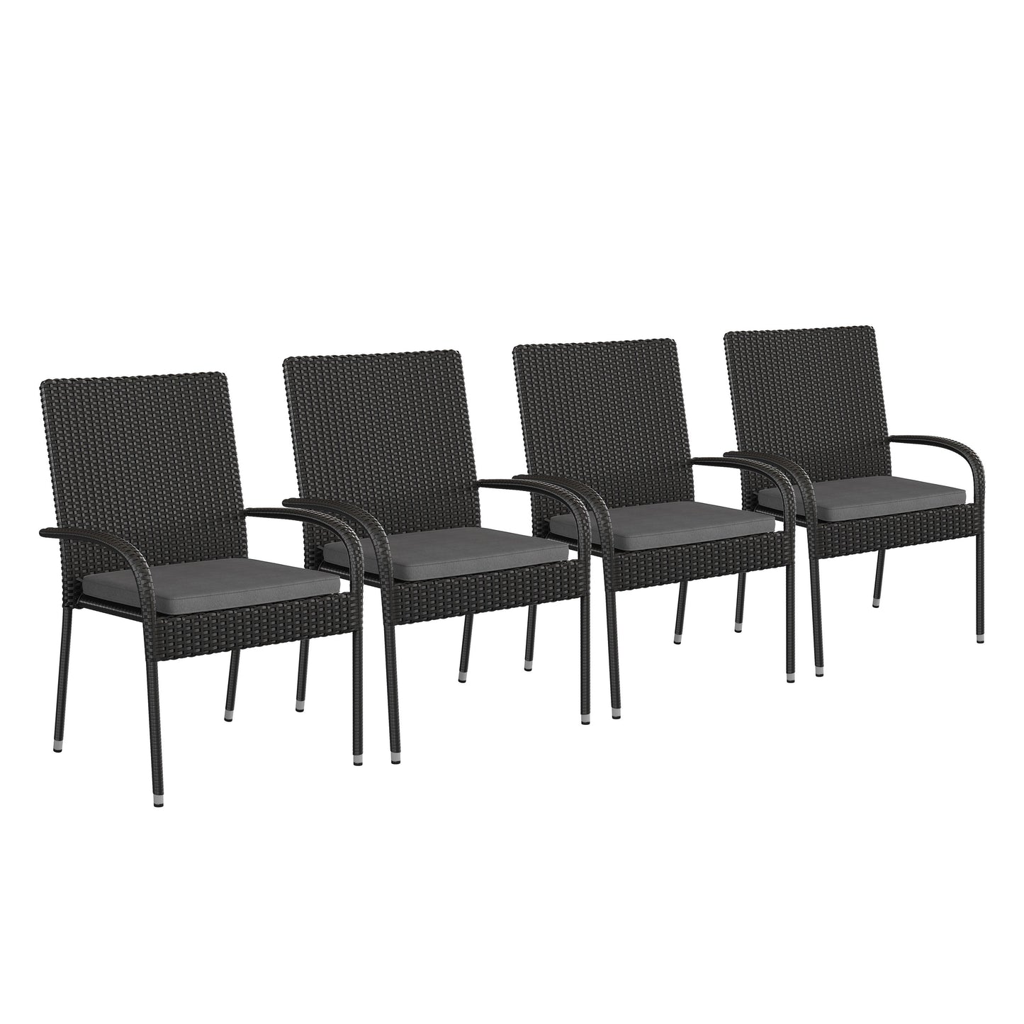 Contemporary Set of 4 Indoor/Outdoor PE Wicker Patio Chairs with Seat Cushions