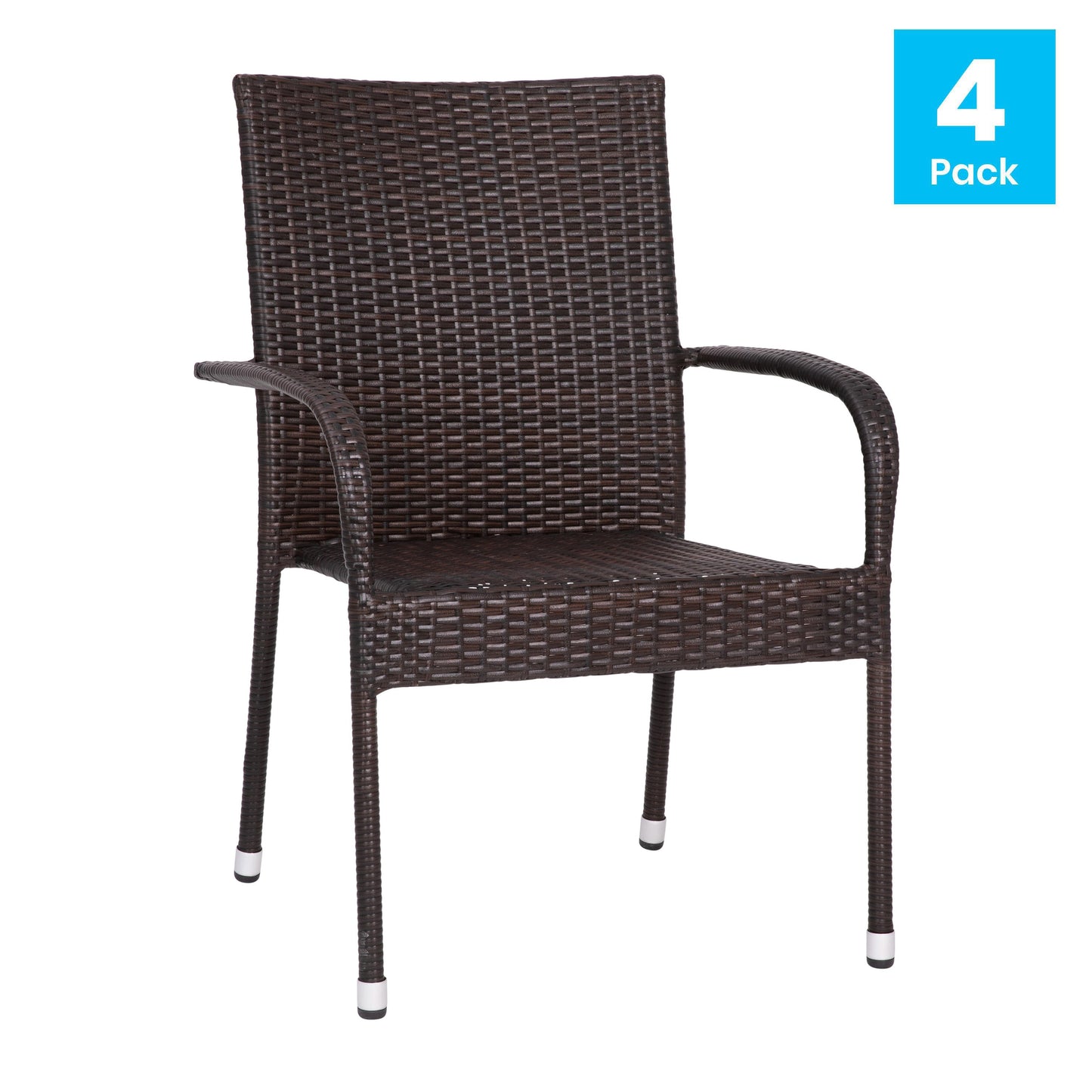 Modern Indoor/Outdoor Stackable Wicker Patio Chairs with Arms - Set of 2