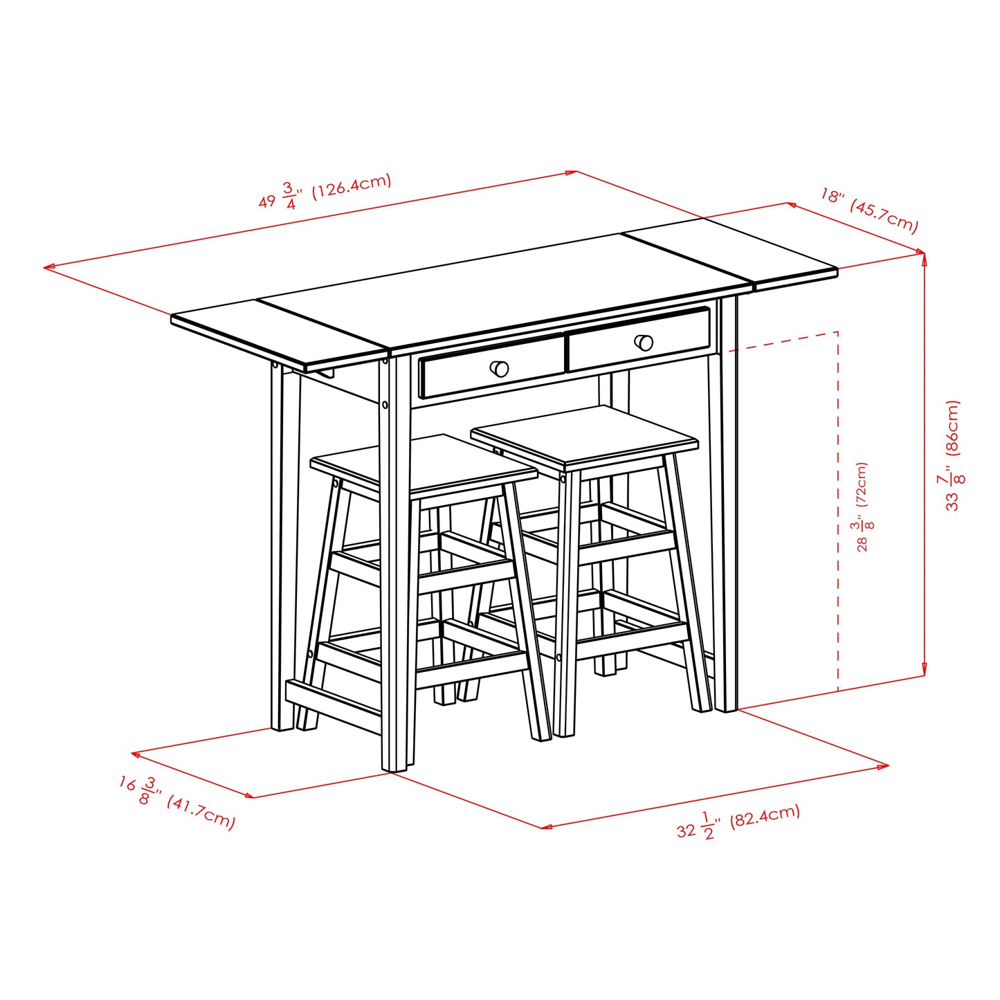 Mercer 3-Pc Drop Leaf Island with Square Seat Counter Stools, Cappuccino