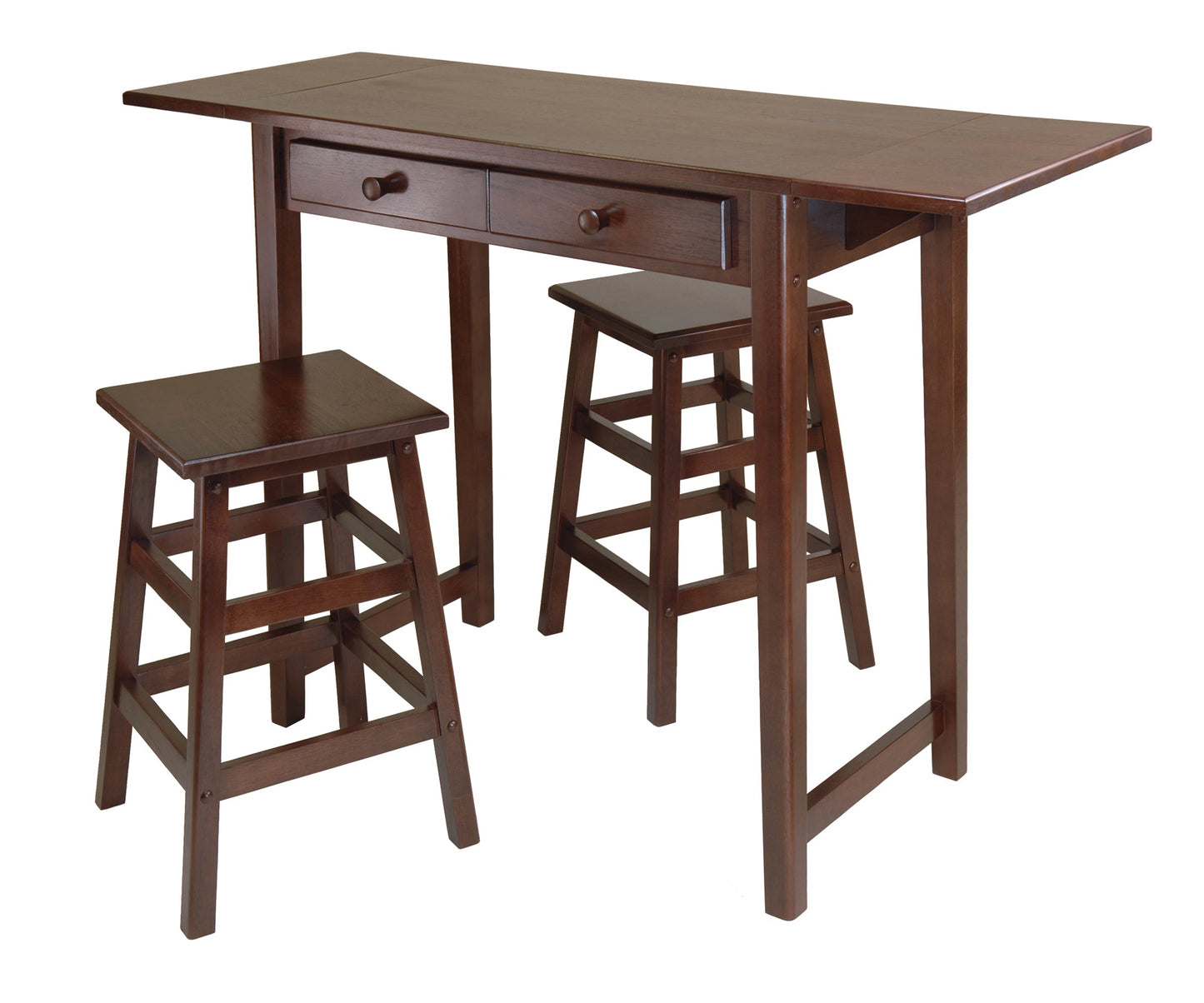 Mercer 3-Pc Drop Leaf Island with Square Seat Counter Stools, Cappuccino