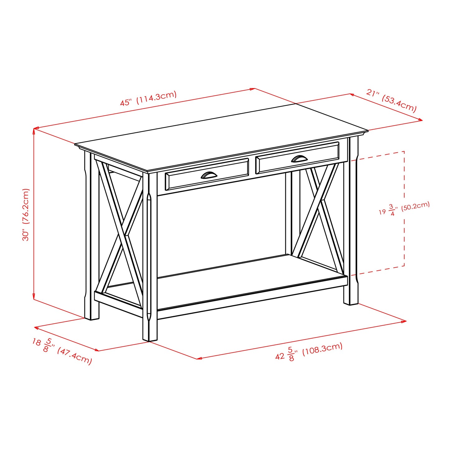 Xola Consol Table, 2-Drawer, Cappuccino