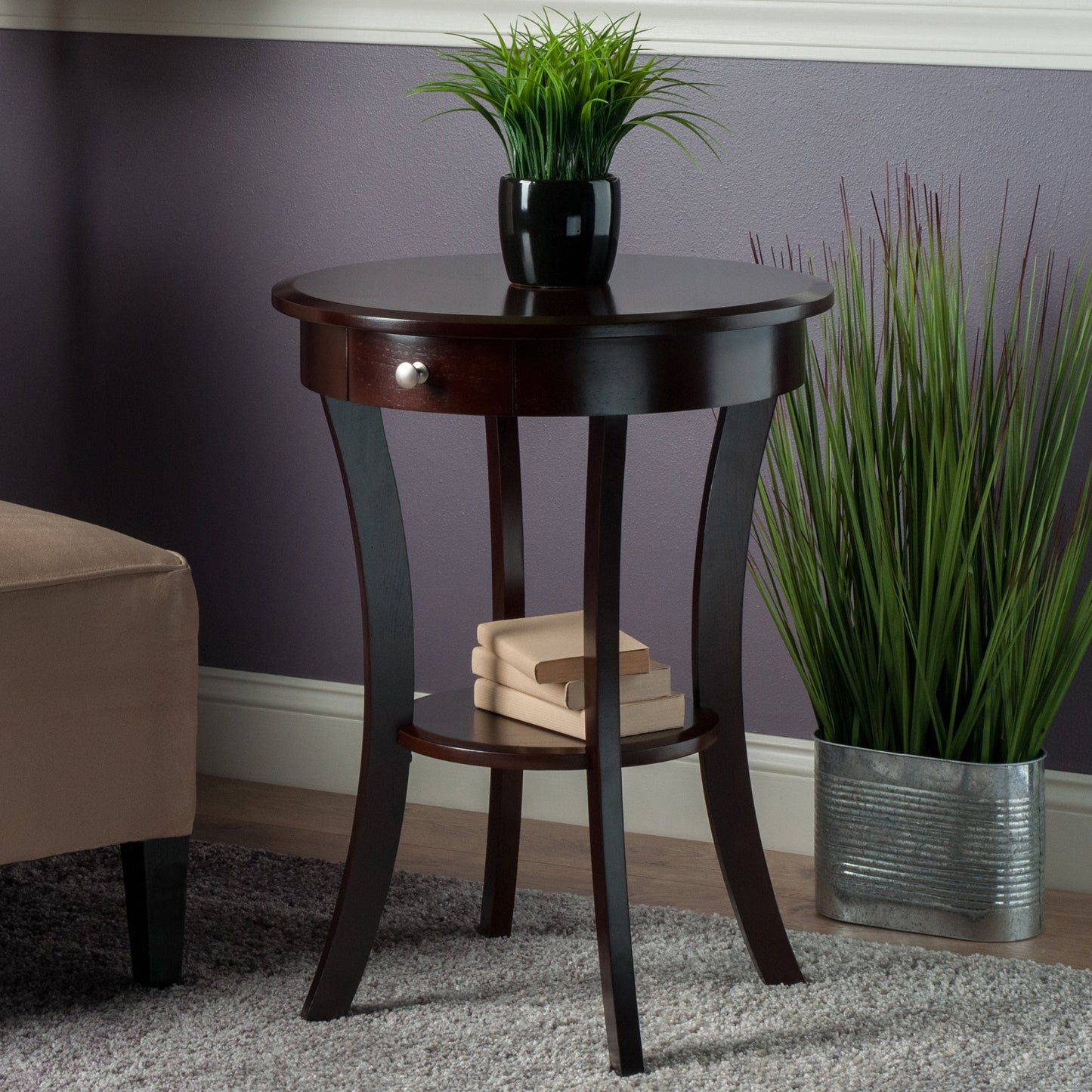 Sasha Round Accent Table, Cappuccino