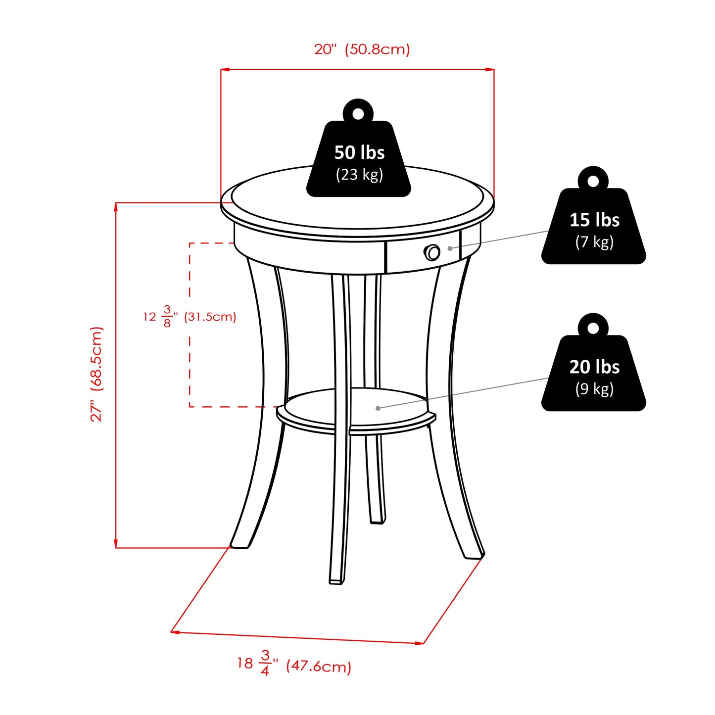 Sasha Round Accent Table, Cappuccino