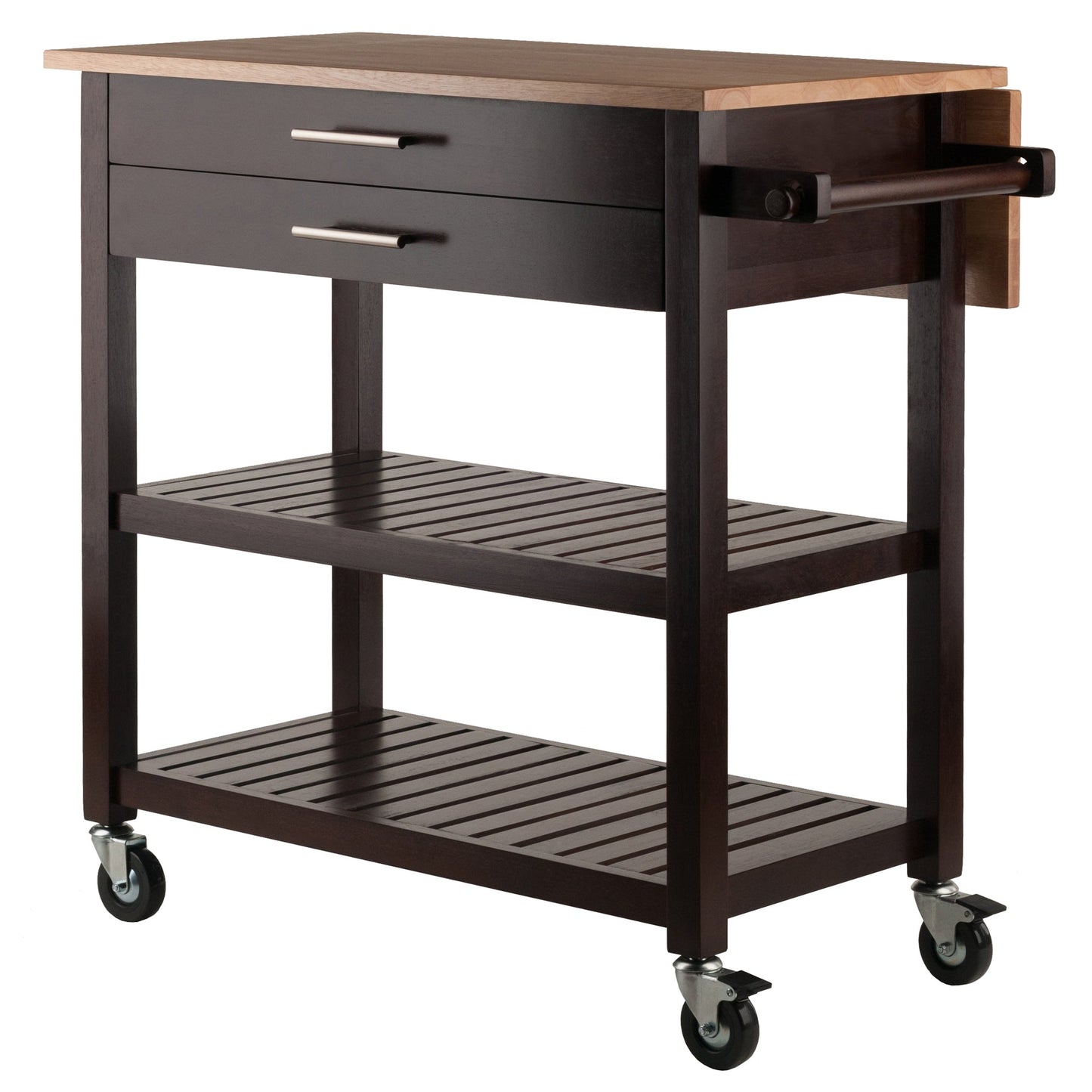 Langdon Kitchen Cart, Drop Leaf, Cappuccino and Natural