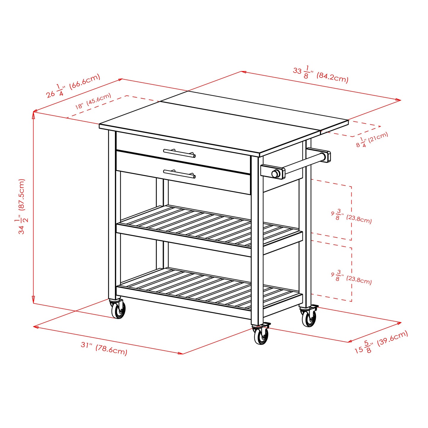 Langdon Kitchen Cart, Drop Leaf, Cappuccino and Natural