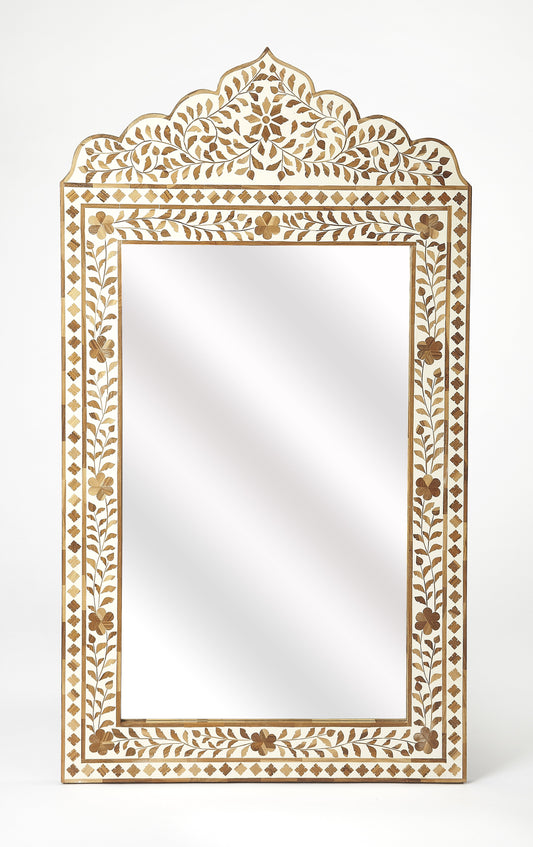 Vivienne Wood & Bone Inlay Wall Mirrored in Light Brown  4499338