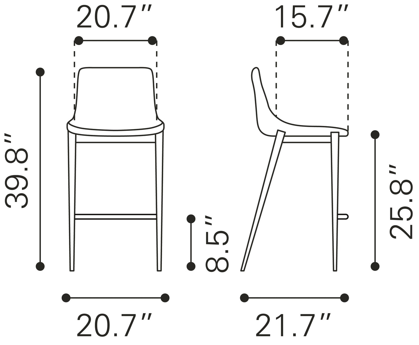 Magnus Counter Stool (Set of 2) Dark Gray & Black