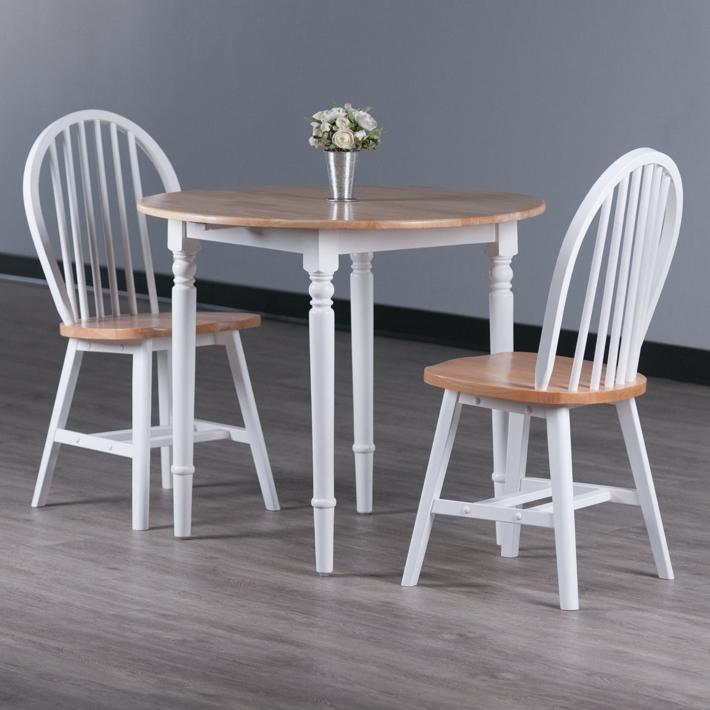 Sorella 3-Pc Drop Leaf Dining Table with Windsor Chairs, Natural and White