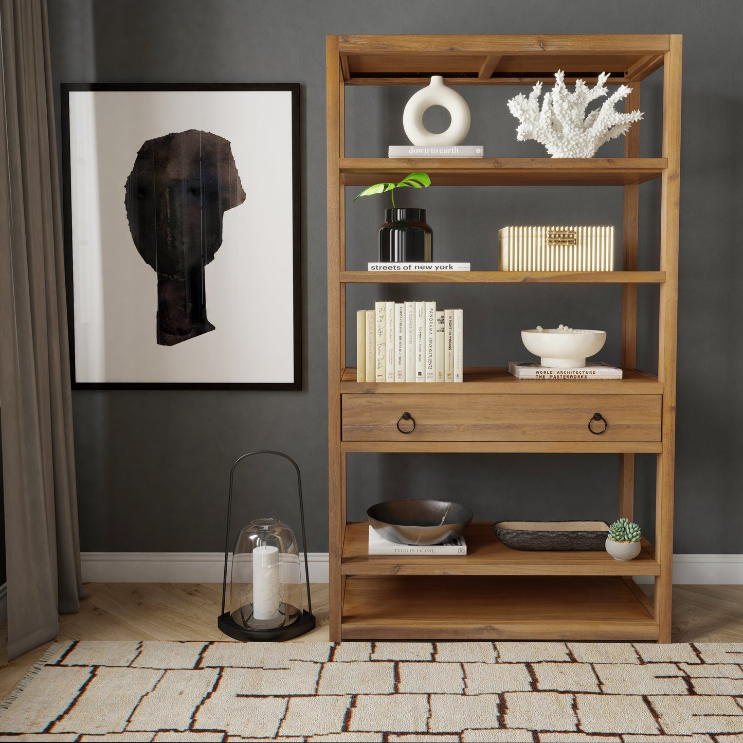 Lark 5 Tier 39"W Etagere Bookcase in Light Brown  5391312