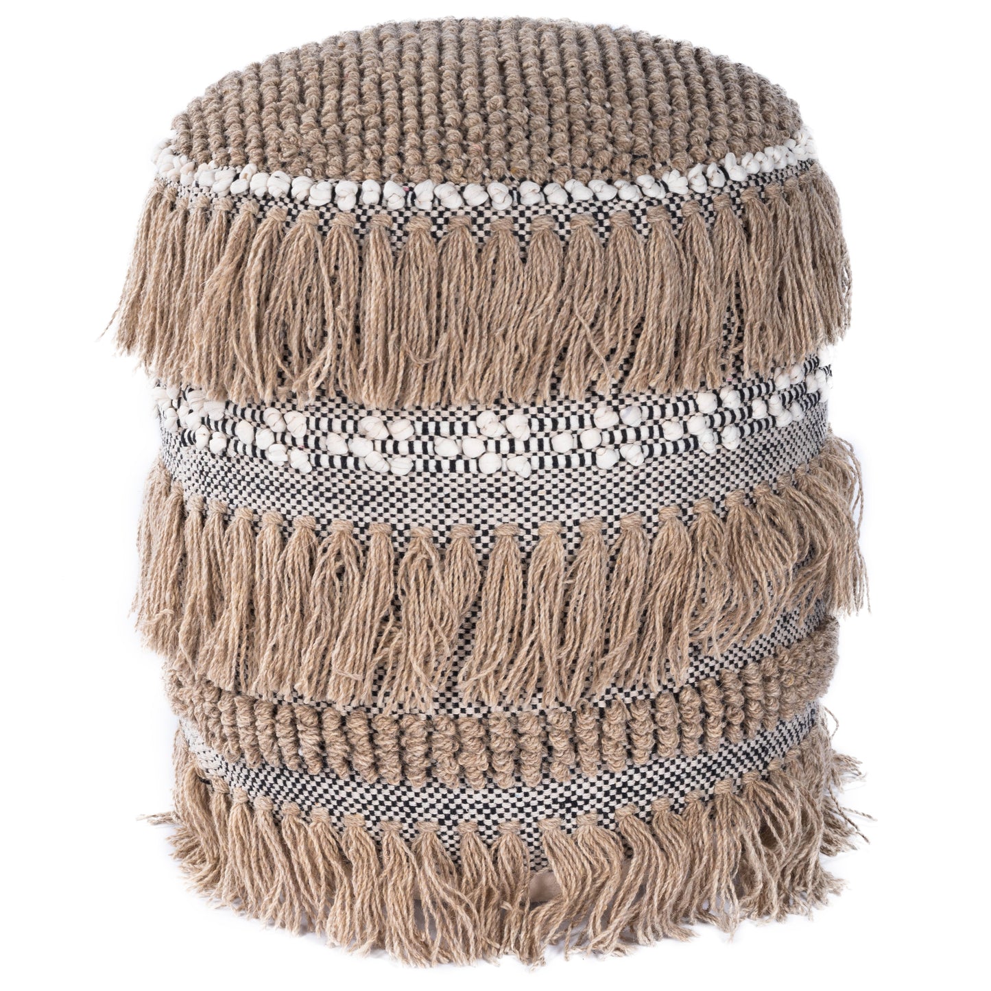 Zoey Round Pouffe in Beige,Gray  5395140