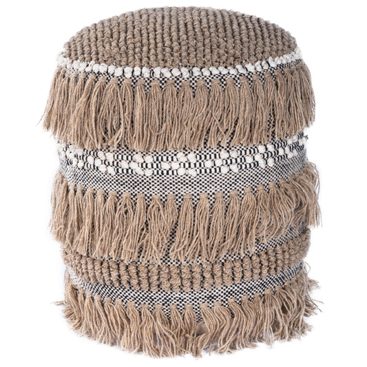 Zoey Round Pouffe in Beige,Gray  5395140