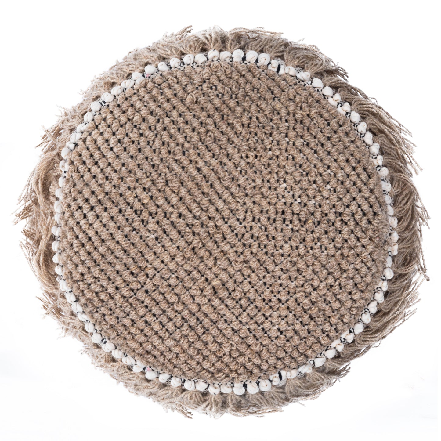 Zoey Round Pouffe in Beige,Gray  5395140