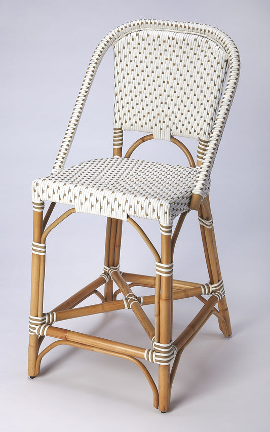 Solstice Rattan 25" Counter Stool in White and Tan Dot  5399415