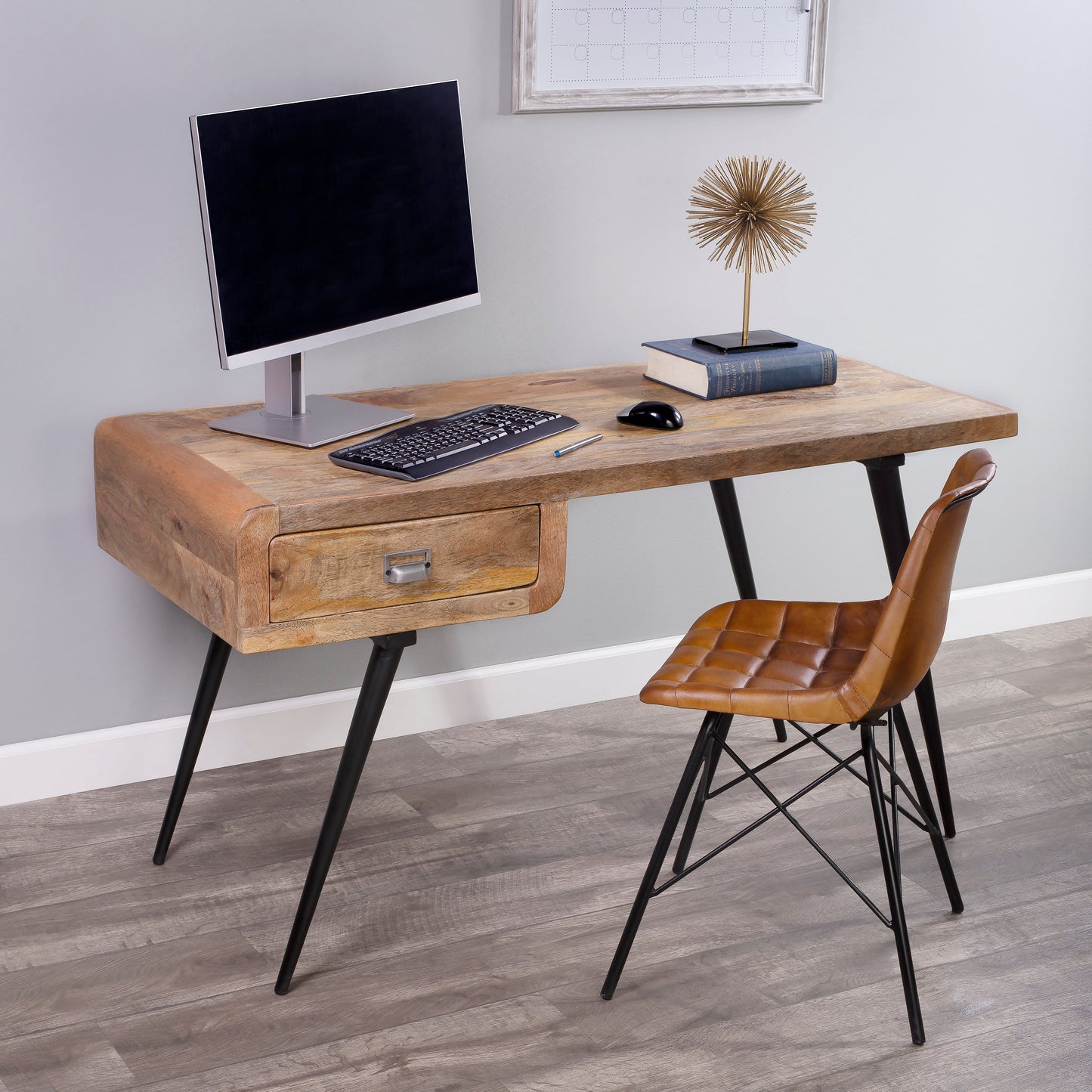 Anuri Natural Wood & Metal Desk in Light Brown  5449312