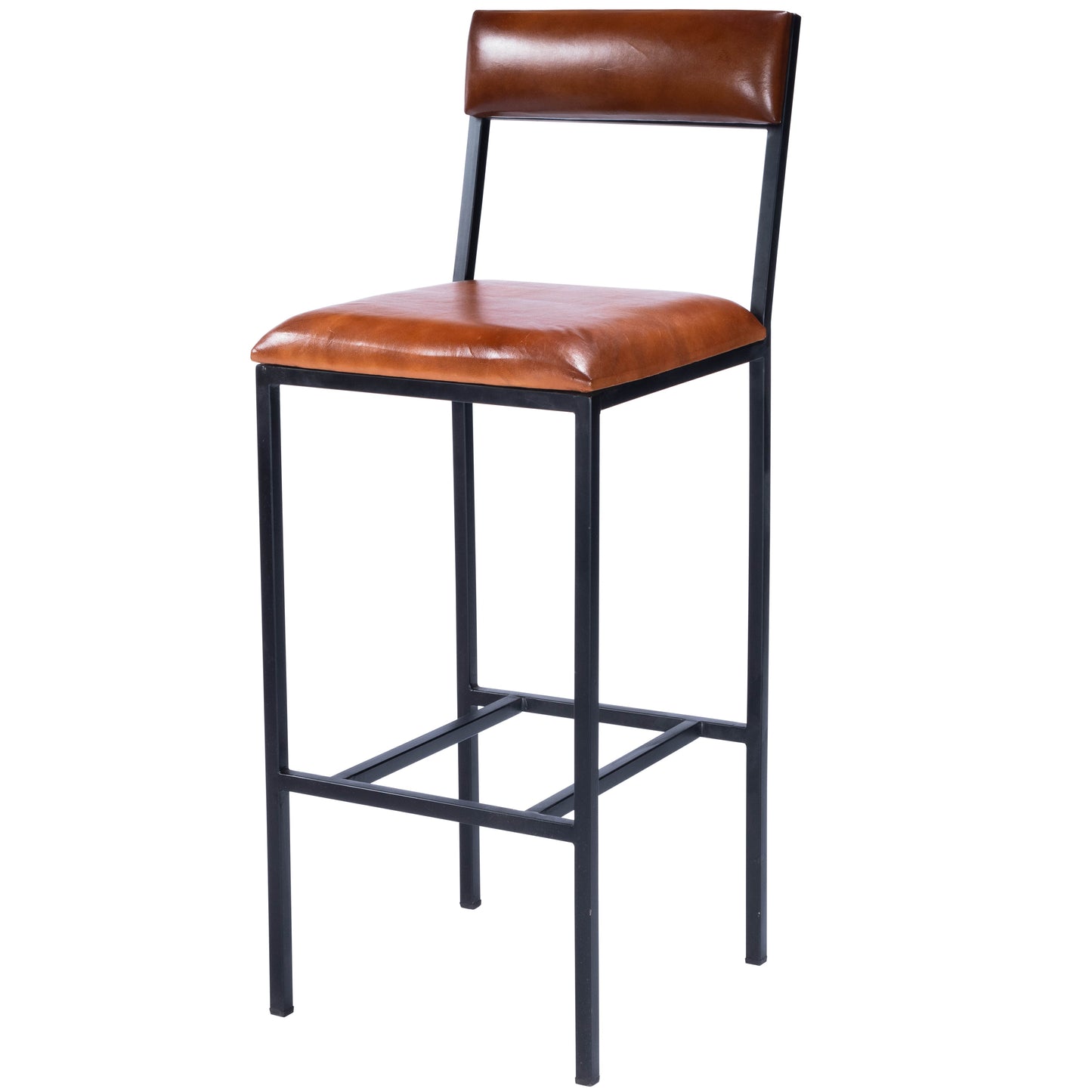 Lazarus Leather & Metal 31.5" Bar Stool in Medium Brown  5496330