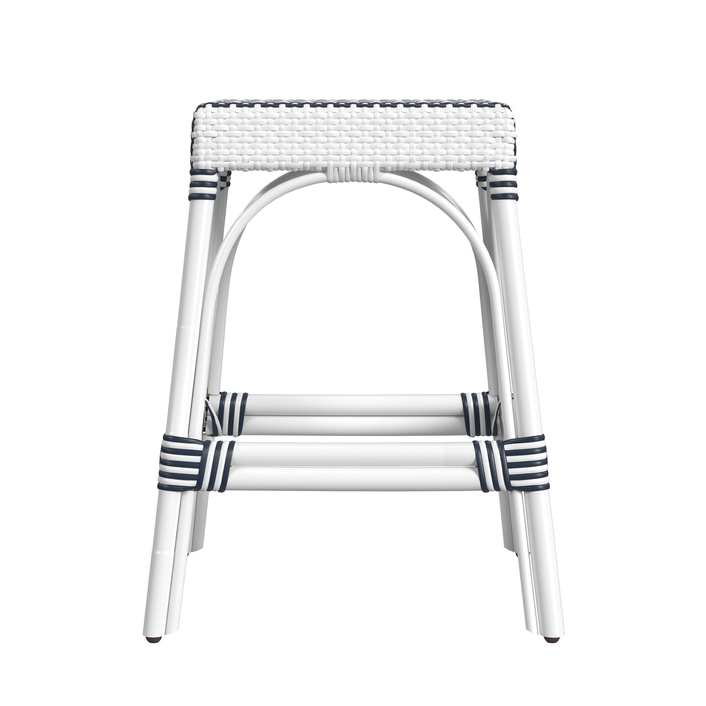 Robias Rectangular Rattan 24.5" Counter Stool in White and Navy Stripe  5513035