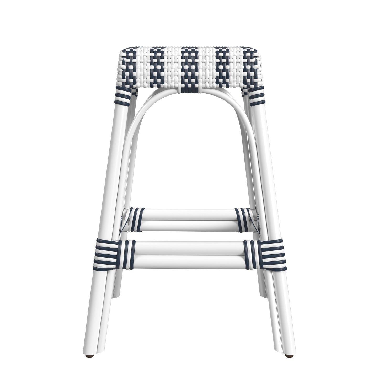 Robias Rectangular Rattan 24.5" Counter Stool in White and Navy Stripe  5513035