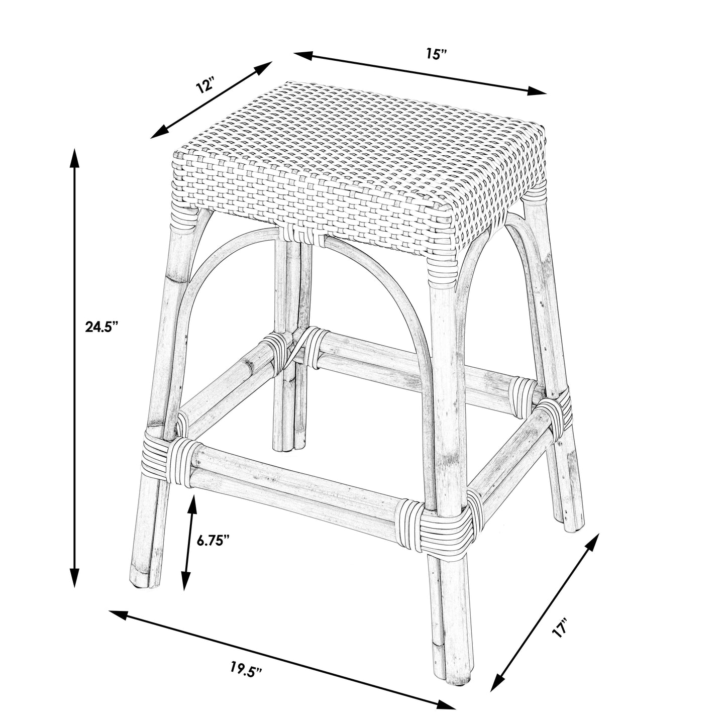 Robias Rectangular Rattan 24.5" Counter Stool in White and Navy Stripe  5513035