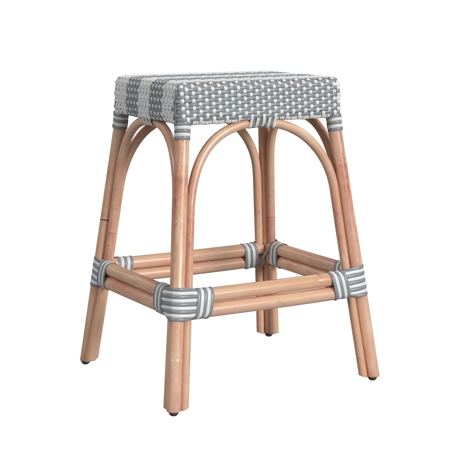 Robias Rectangular Rattan 24.5" Counter Stool in Gray and White Stripe  5513144