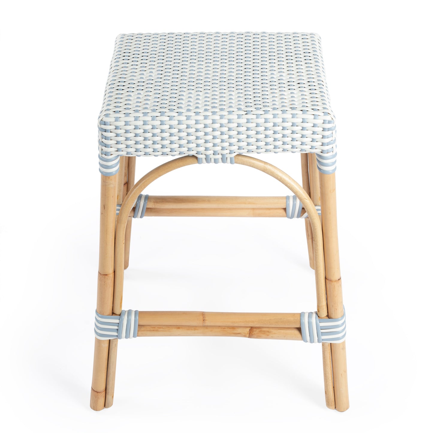 Robias Rectangular Rattan 24.5" Counter Stool in White and Sky Blue Dot  5513194