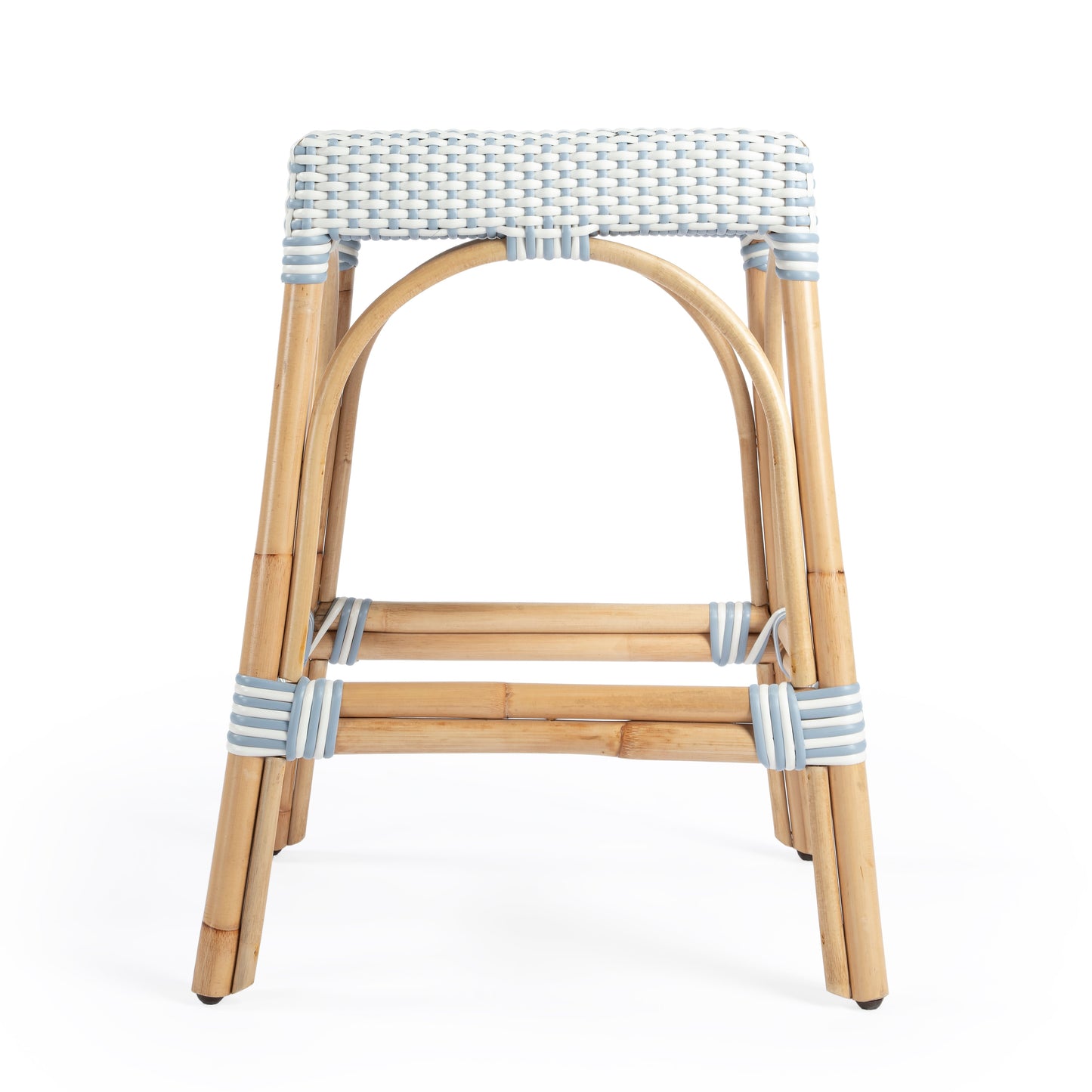 Robias Rectangular Rattan 24.5" Counter Stool in White and Sky Blue Dot  5513194