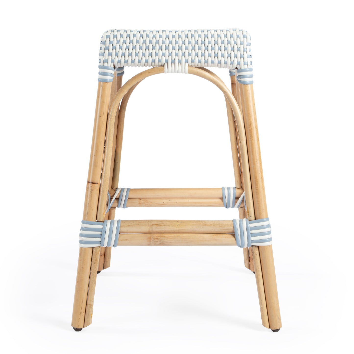 Robias Rectangular Rattan 24.5" Counter Stool in White and Sky Blue Dot  5513194