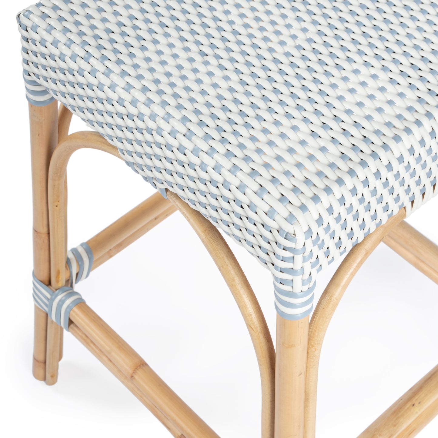 Robias Rectangular Rattan 24.5" Counter Stool in White and Sky Blue Dot  5513194