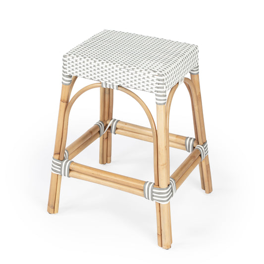 Robias Rectangular Rattan 24.5" Counter Stool in Gray and White Dot  5513266