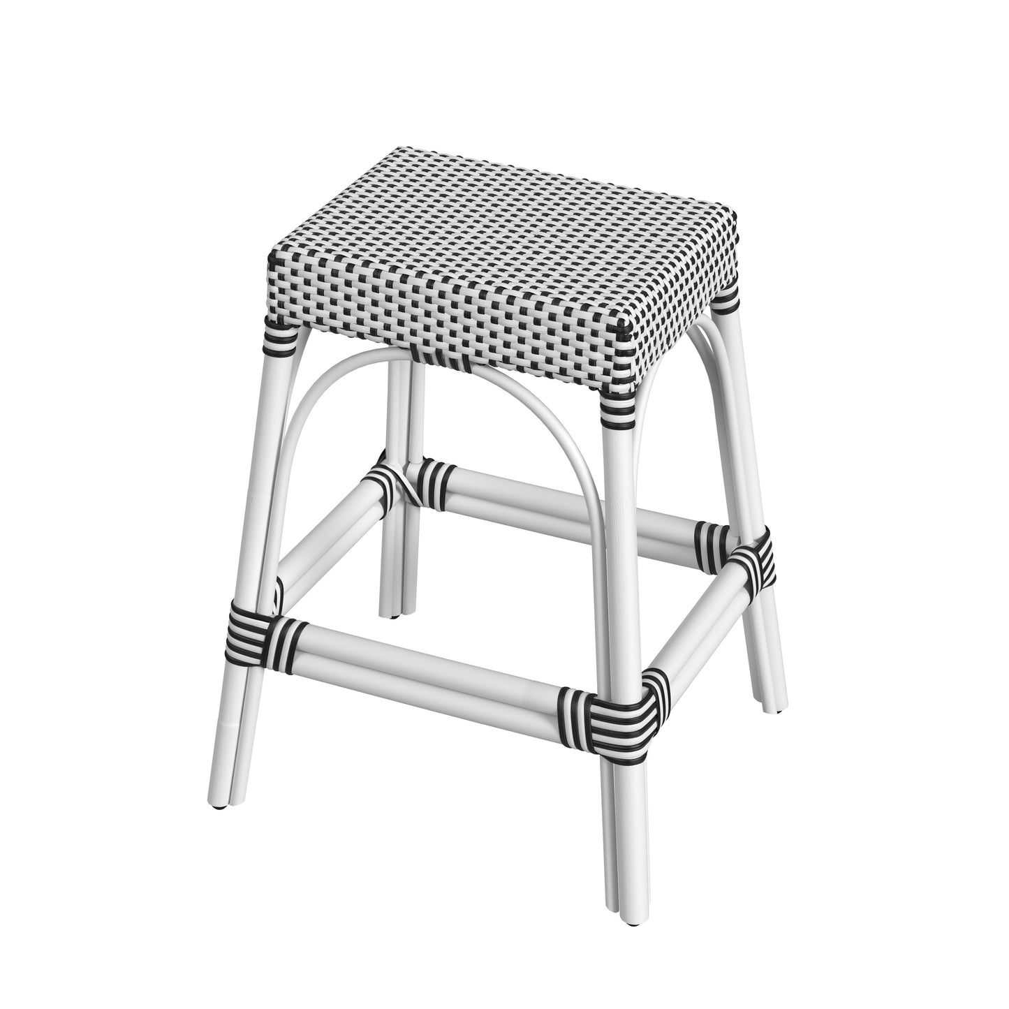 Robias Rectangular Rattan 24.5" Counter Stool in White and Black Dot  5513288