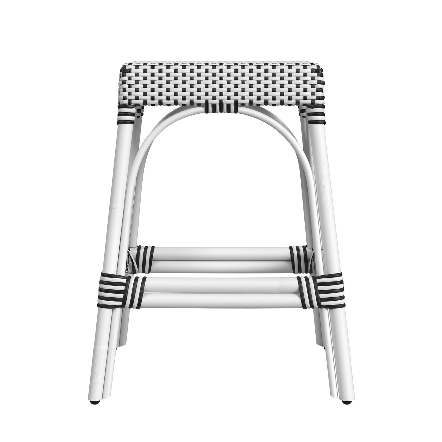 Robias Rectangular Rattan 24.5" Counter Stool in White and Black Dot  5513288