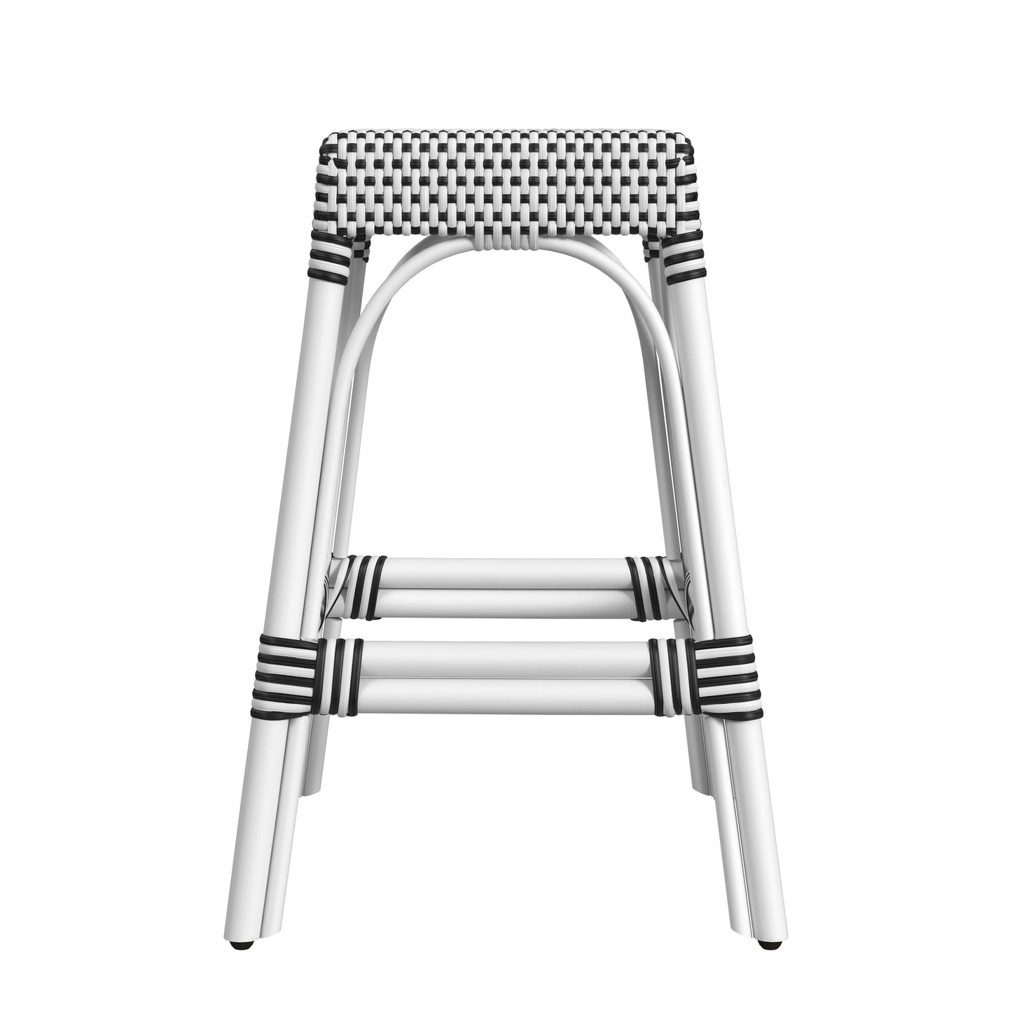 Robias Rectangular Rattan 24.5" Counter Stool in White and Black Dot  5513288