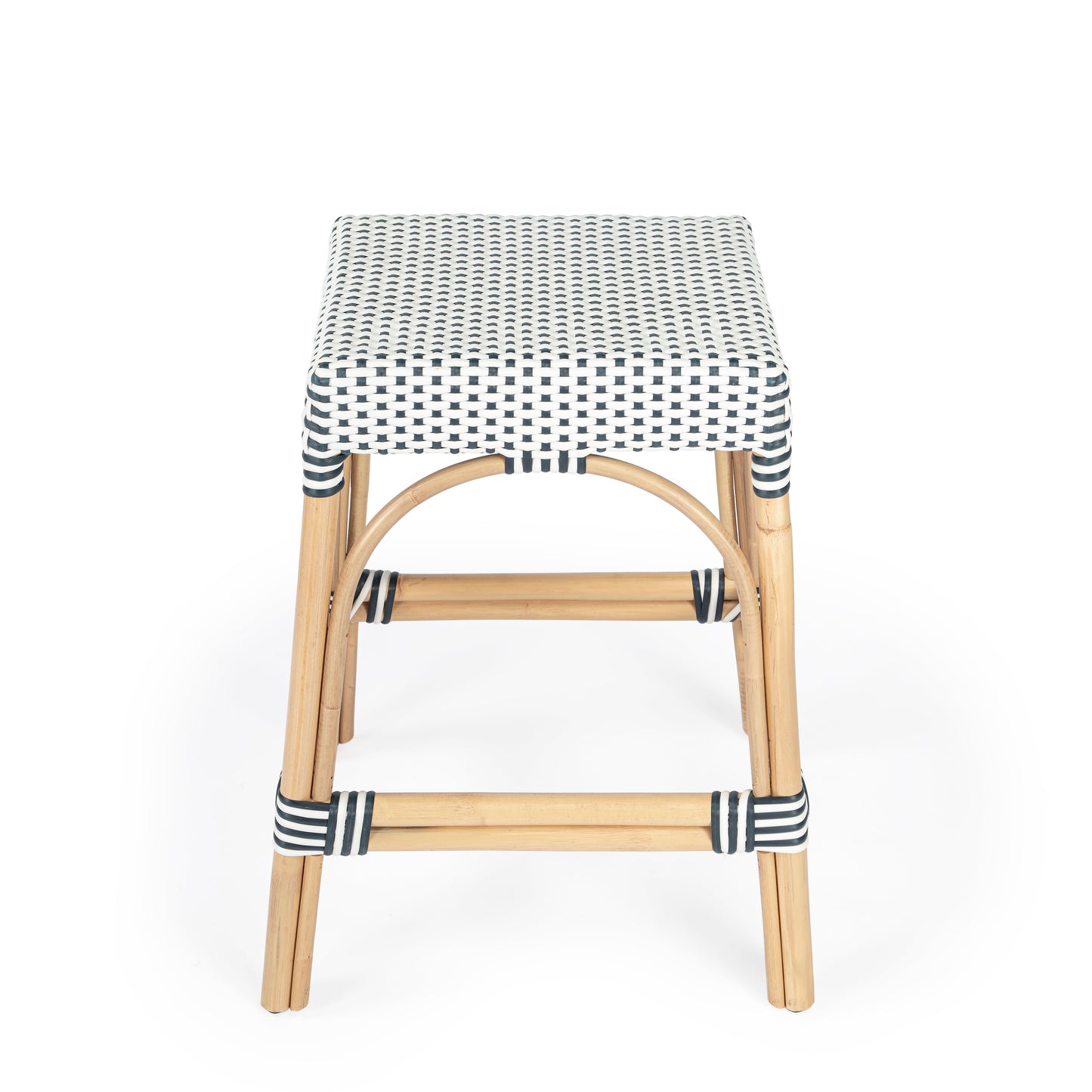 Robias Rectangular Rattan 24.5" Counter Stool in White and Navy Stripe  5513291