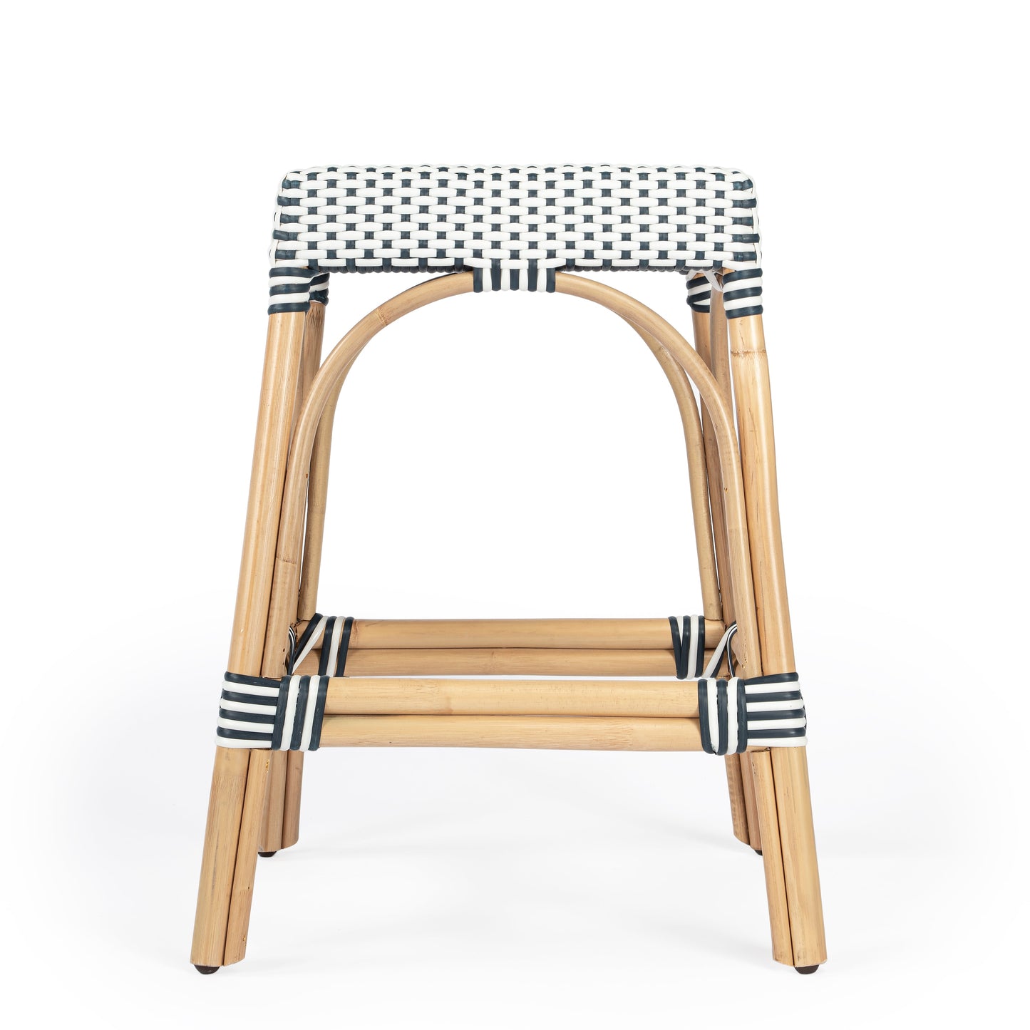 Robias Rectangular Rattan 24.5" Counter Stool in White and Navy Stripe  5513291