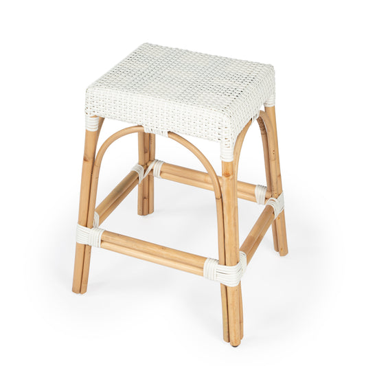 Robias Rectangular Rattan 24.5" Counter Stool in Glossy White  5513304