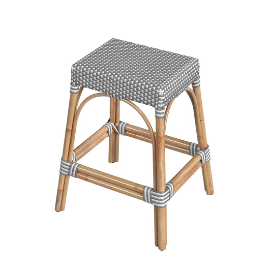 Robias Rectangular Rattan 24.5" Counter Stool in White and Gray Dot  5513329