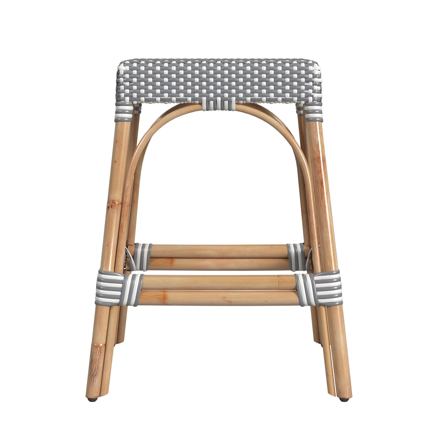 Robias Rectangular Rattan 24.5" Counter Stool in White and Gray Dot  5513329