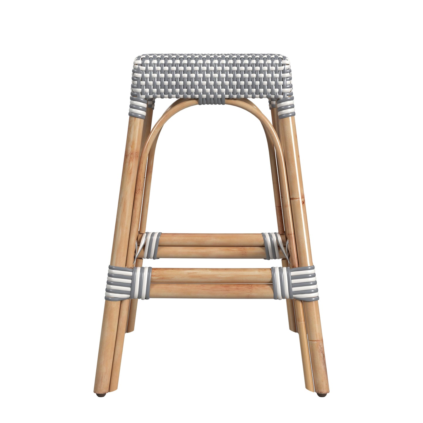 Robias Rectangular Rattan 24.5" Counter Stool in White and Gray Dot  5513329