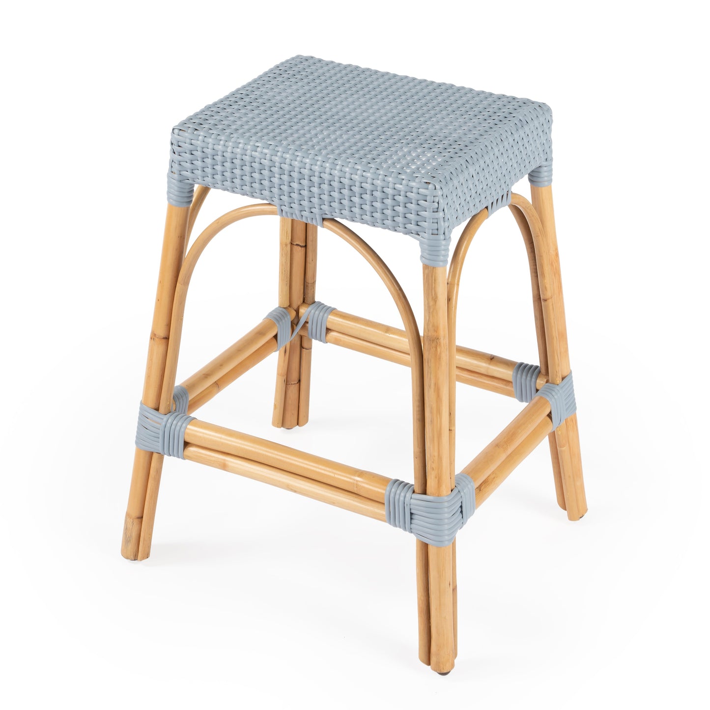 Robias Rectangular Rattan 24.5" Counter Stool in Baby Blue  5513341