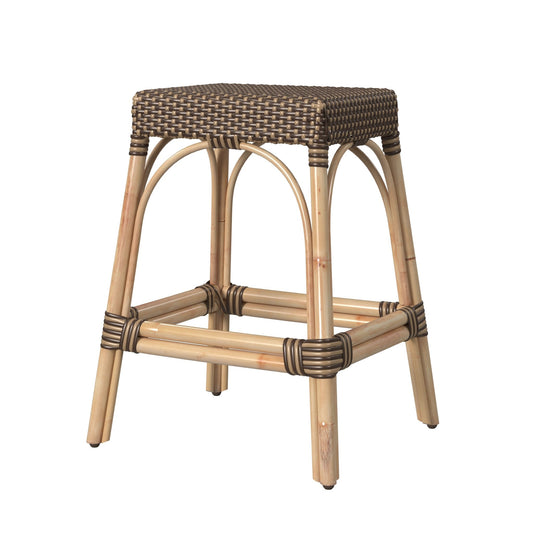 Robias Rectangular Rattan 24.5" Counter Stool in Brown and Tan Dot  5513354