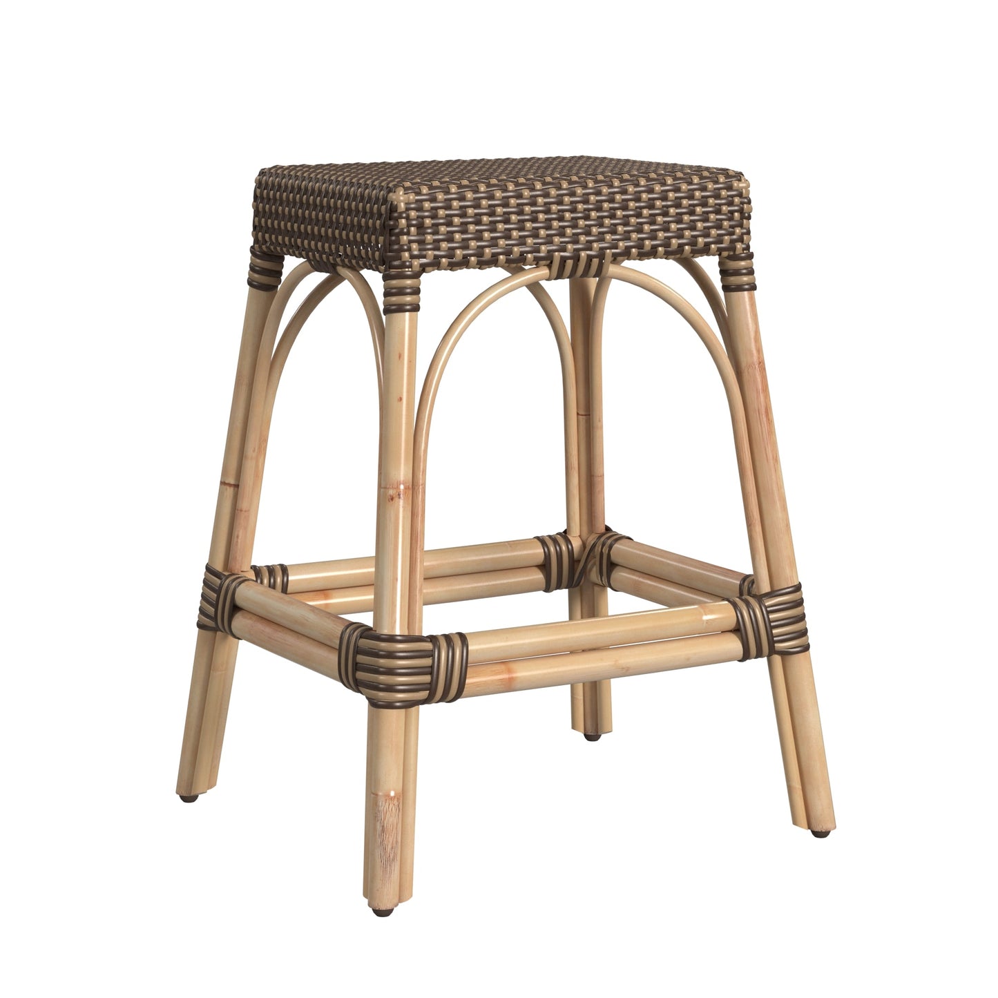 Robias Rectangular Rattan 24.5" Counter Stool in Brown and Tan Dot  5513354