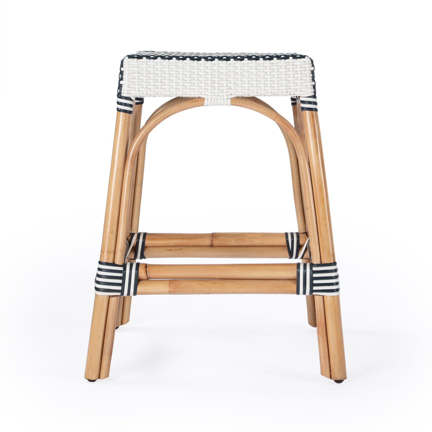 Robias Rectangular Rattan 24.5" Counter Stool in White and Navy Stripe  5513372