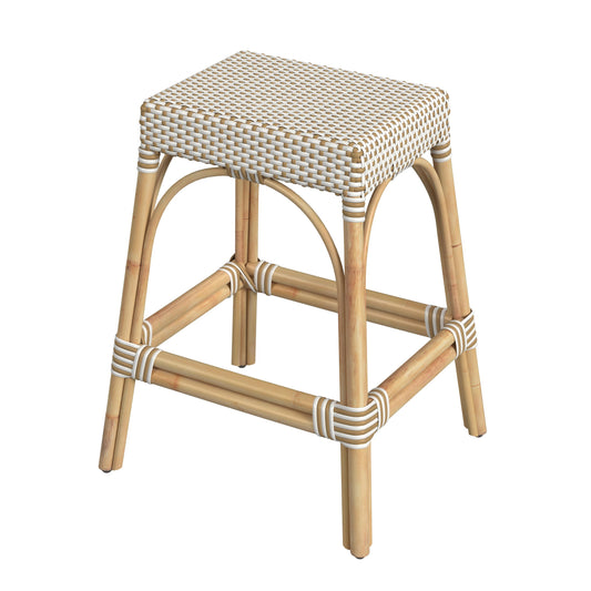 Robias Rectangular Rattan 24.5" Counter Stool in White and Tan Dot  5513415