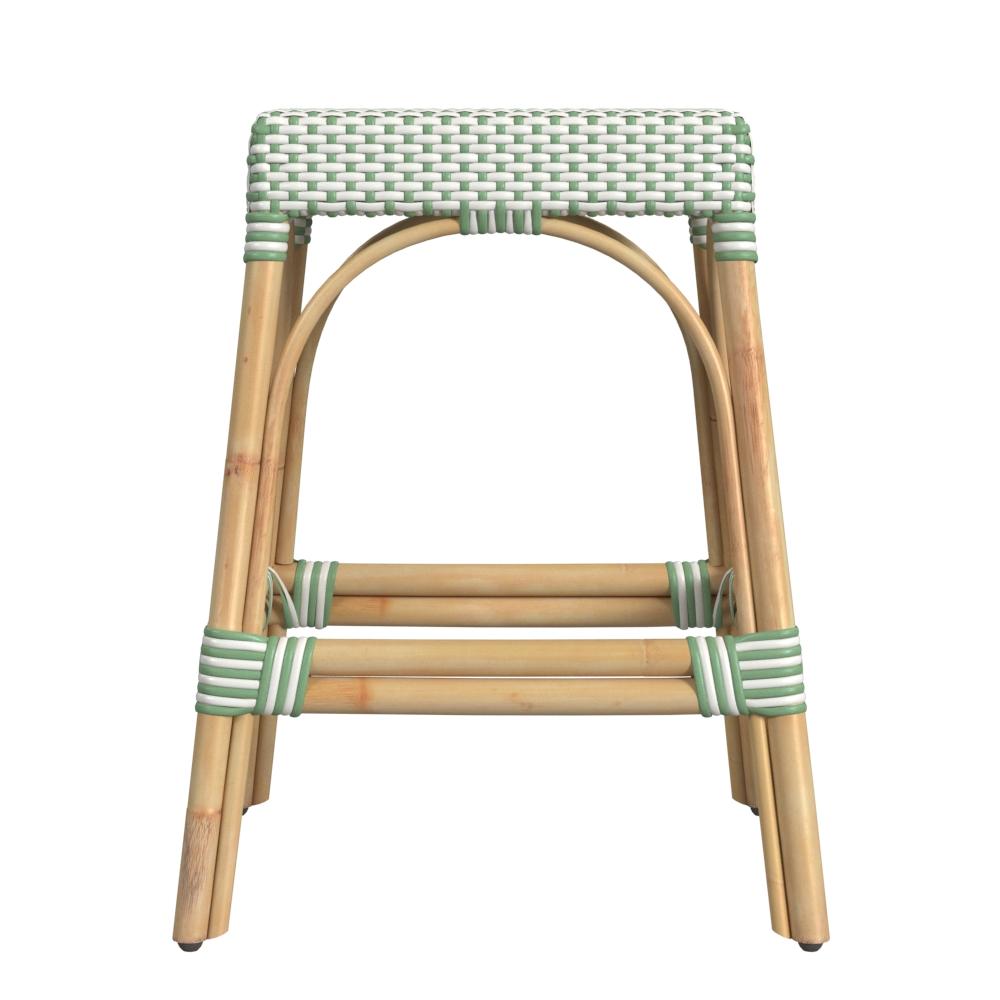 Robias Rectangular Rattan 24.5" Counter Stool in White and Green Dot  5513426