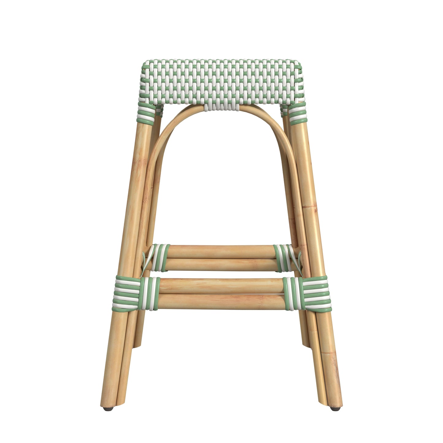 Robias Rectangular Rattan 24.5" Counter Stool in White and Green Dot  5513426