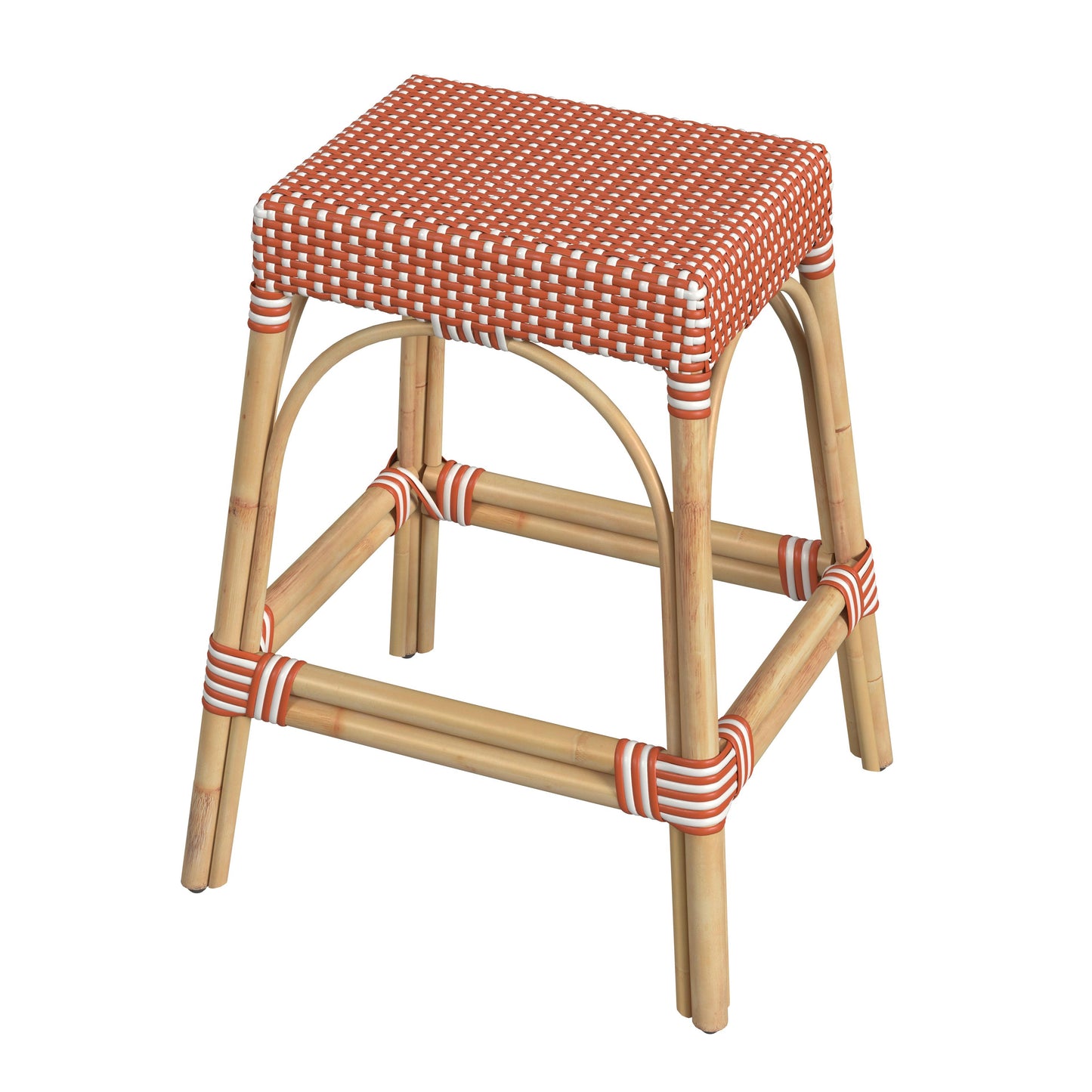 Robias Rectangular Rattan 24.5" Counter Stool in Orange and White Dot  5513427