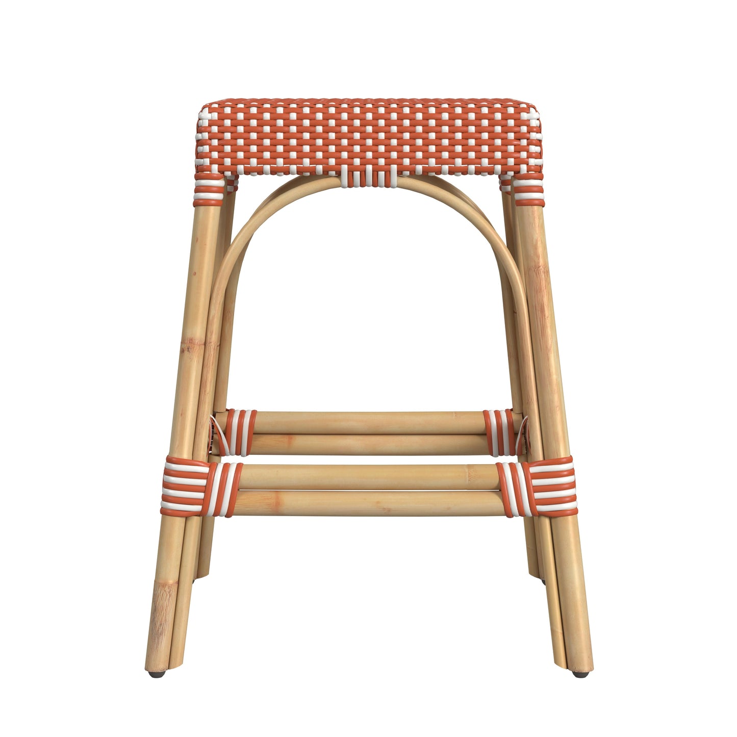 Robias Rectangular Rattan 24.5" Counter Stool in Orange and White Dot  5513427